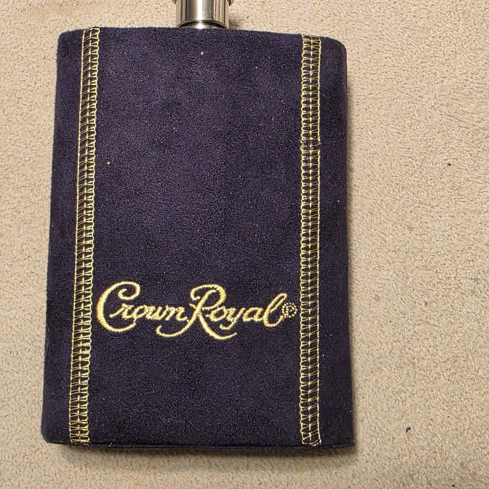Crown Royal Stainless Steel 8oz Hip Flask w/ Purple Suede Sleeve